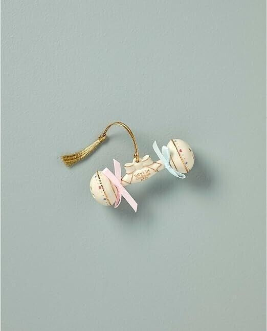Lenox 2023 Baby's First Christmas Rattle Ornament 1st Ivory Gold Ribbon Gift NEW1