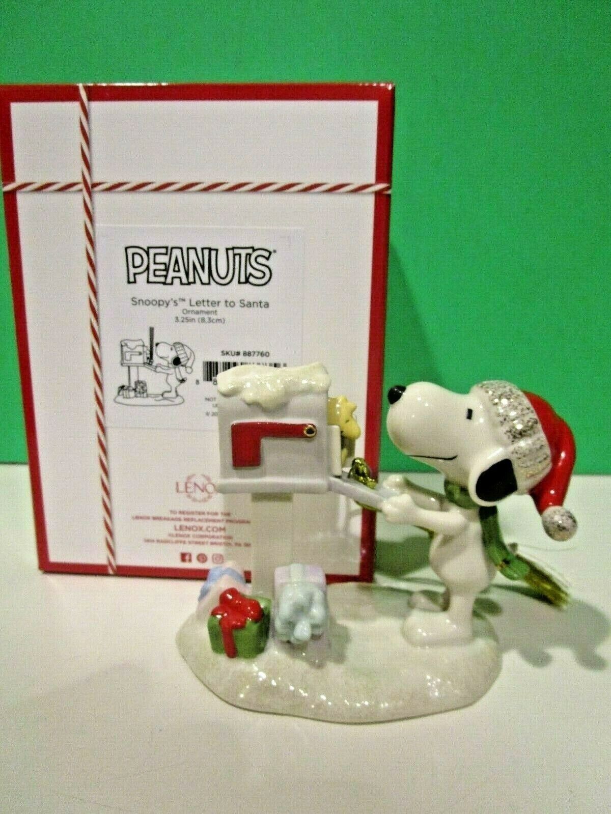 Lenox Peanuts Snoopy's Letter to Santa Ornament Figurine Woodstock Mailbox NEW14