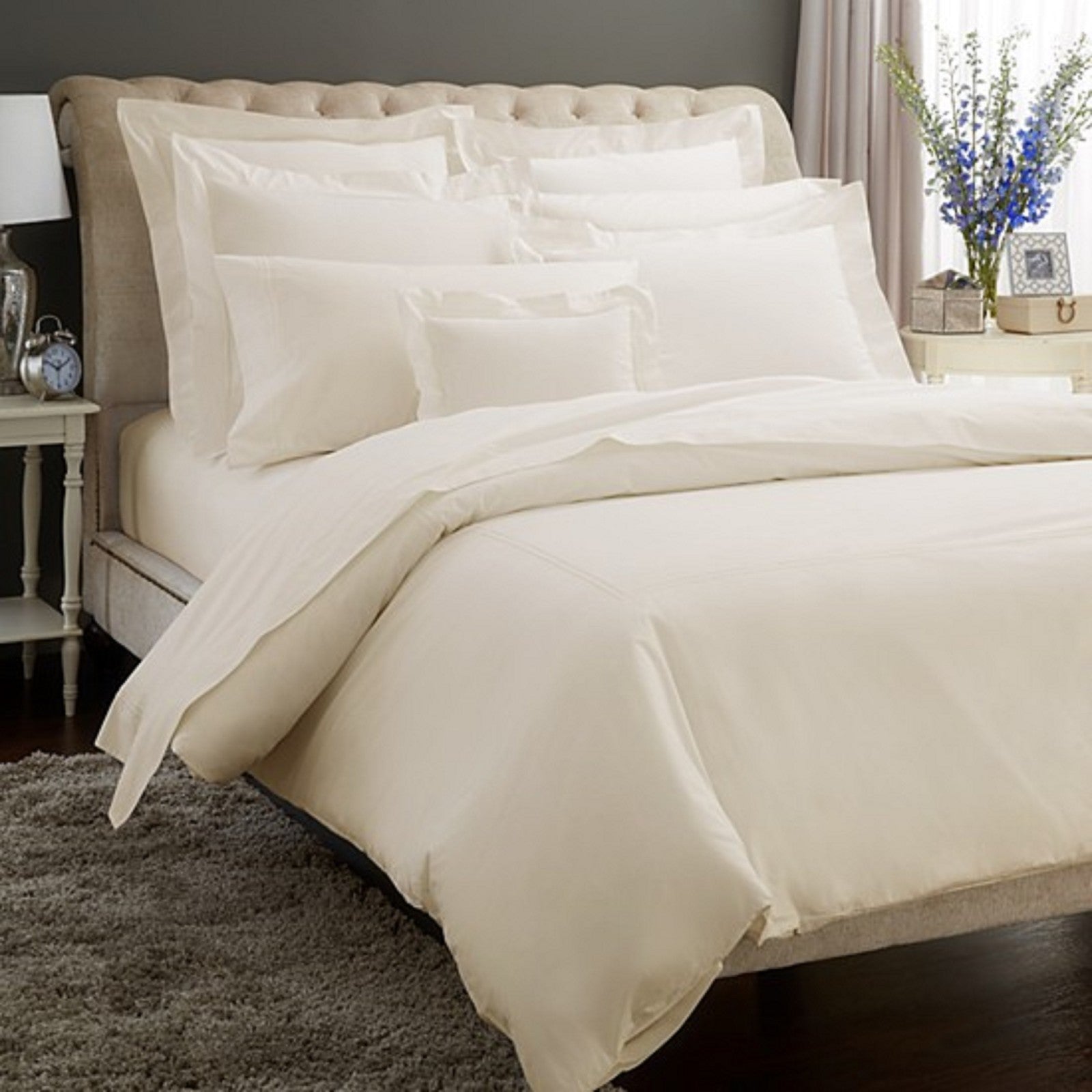 Sferra Grande Hotel Ivory Standard Sham Ivory Stripes Cotton Percale Italy NEW2
