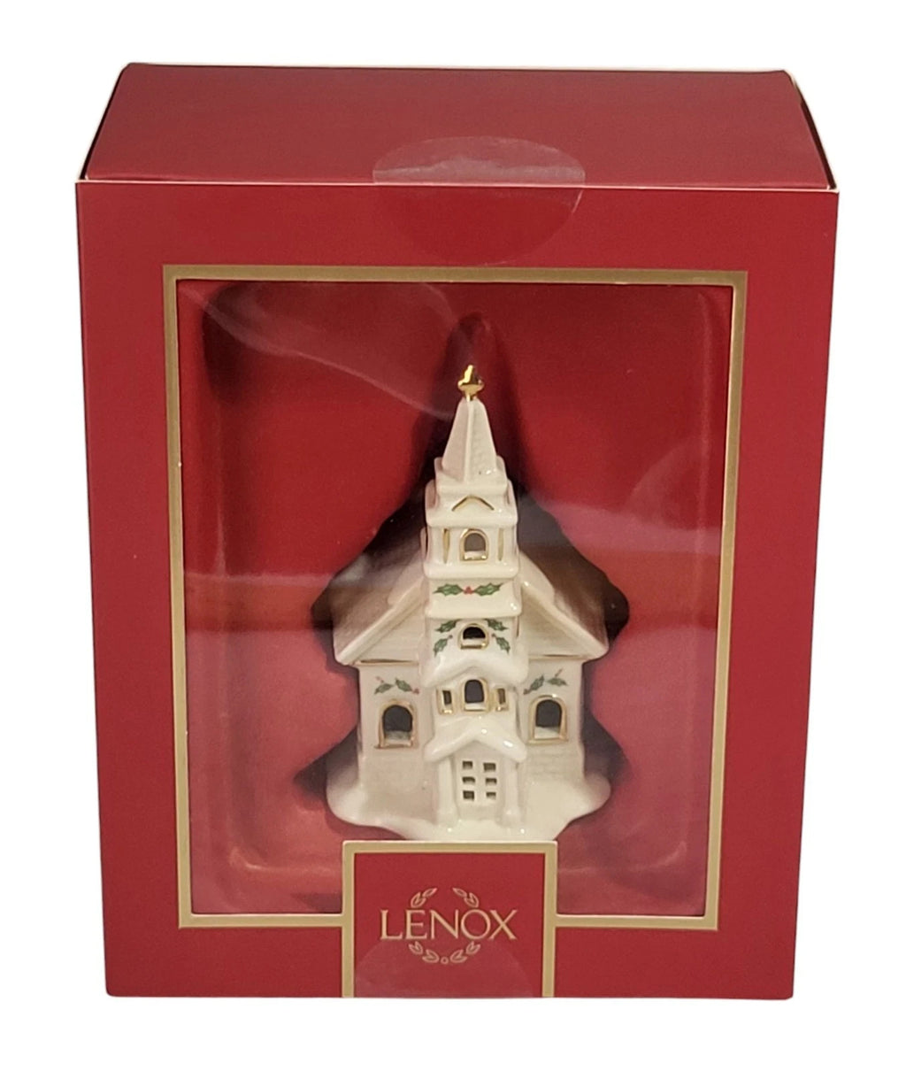 Lenox Christmas Village White Lighted Church Figurine Ornament Holly Berry NEW4