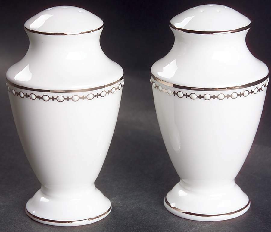Lenox Pearl Platinum Salt & Pepper Shaker Set Enamel Dots USA 1st Quality NEW1