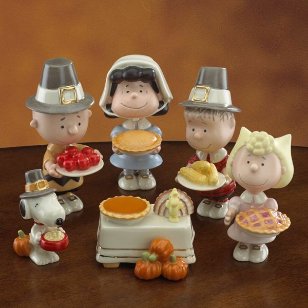 Lenox Peanuts Thanksgiving Figurines 6PC Pilgrim Dinner Snoopy Charlie Brown NEW1