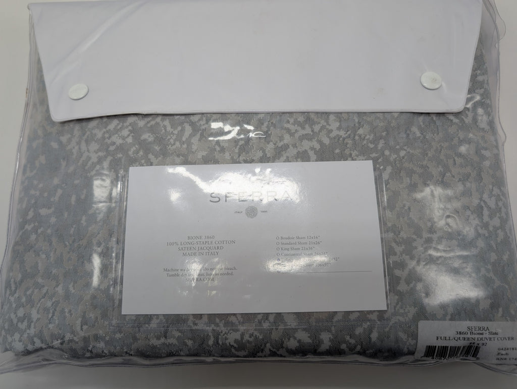 Sferra Bione Grey Queen Duvet Textured Pattern Cotton Sateen Jacquard Italy NEW13