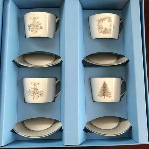 Wedgwood Tea Service For 4 Teacups & 4 Saucers Winter White #40032858 NEW IN BOX0