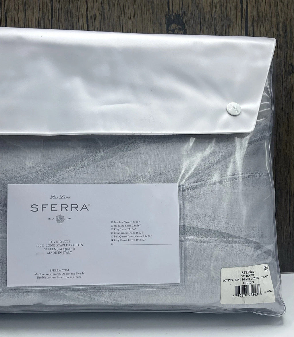 Sferra Tovino King Silver Blue Duvet Waves 100% Cotton Sateen Jacquard Italy NEW1
