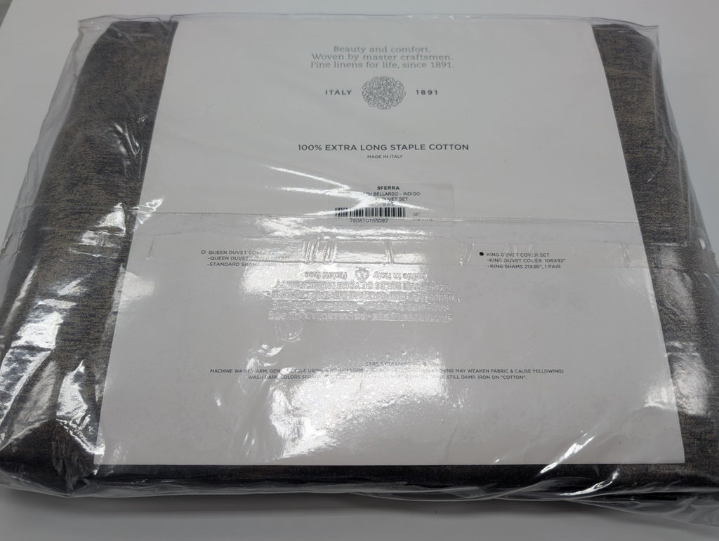 Sferra Belardo Indigo King Duvet Sham Set 3PC Cotton Sateen Jacquard Italy NEW10