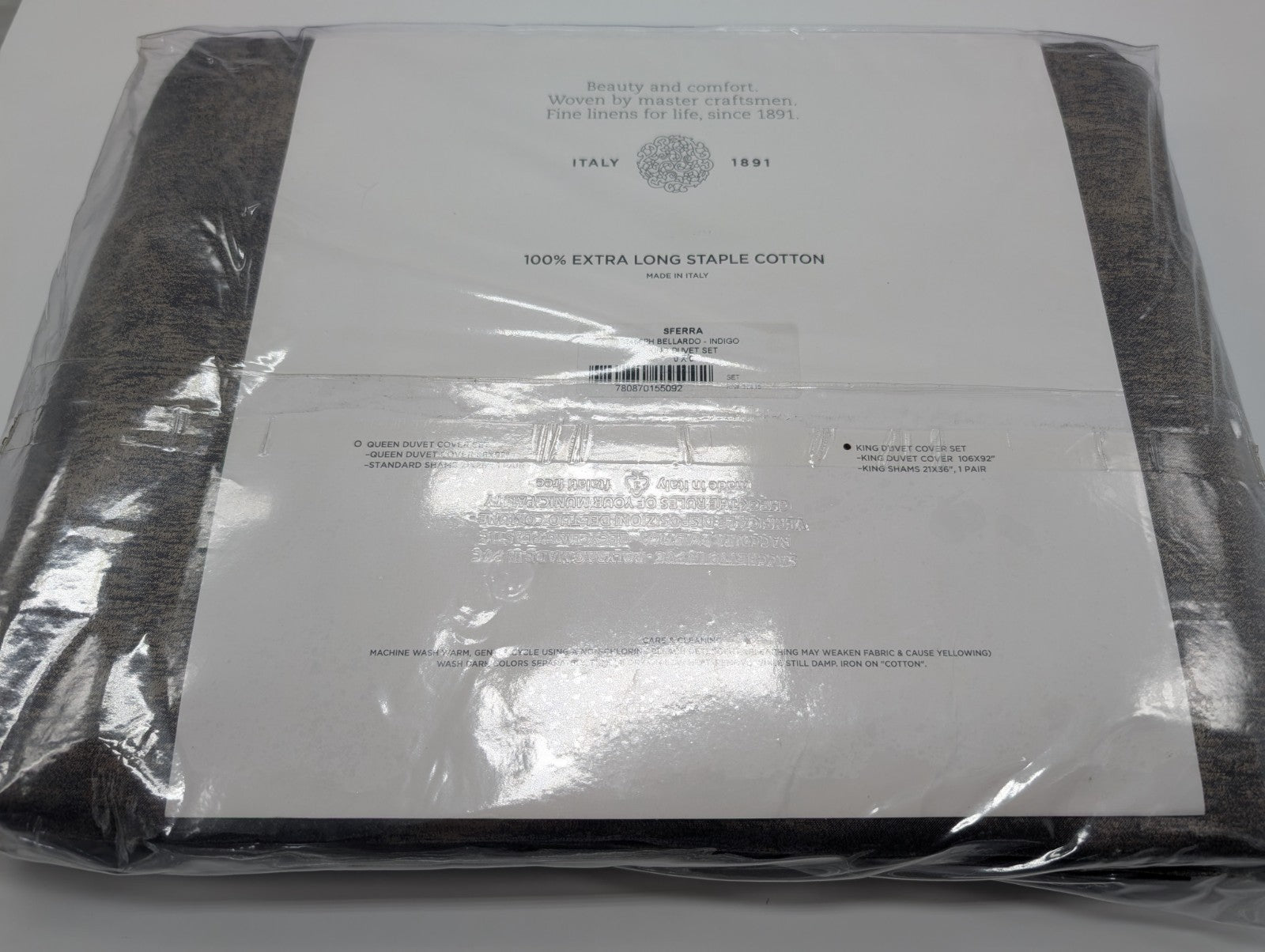 Sferra Belardo Indigo King Duvet Sham Set 3PC Cotton Sateen Jacquard Italy NEW10