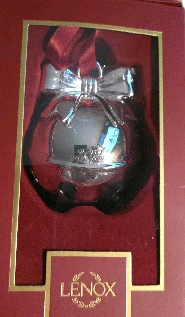 Lenox 2024 Jingle Bell Ornament Annual Silver Bow Red Ribbon Rings Christmas NEW6