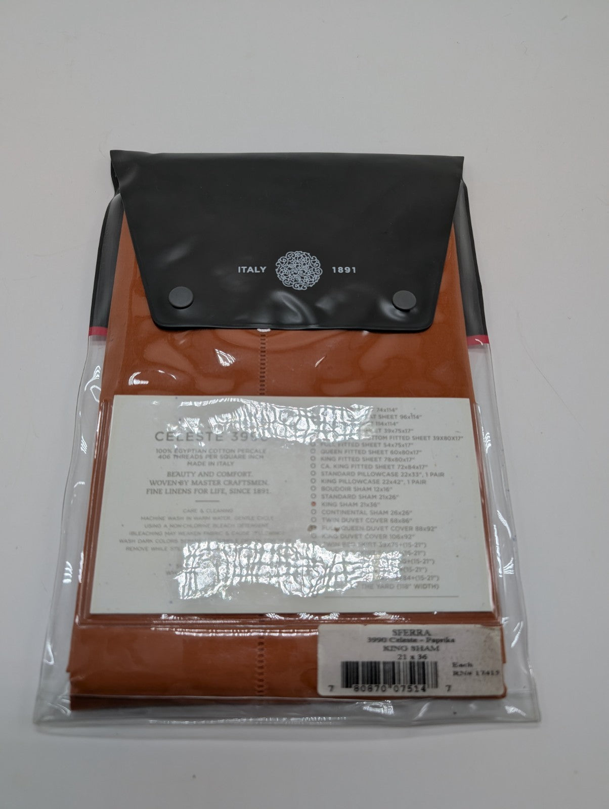 Sferra Celeste Orange King Pillow Sham Paprika Egyptian Cotton Percale Italy NEW2