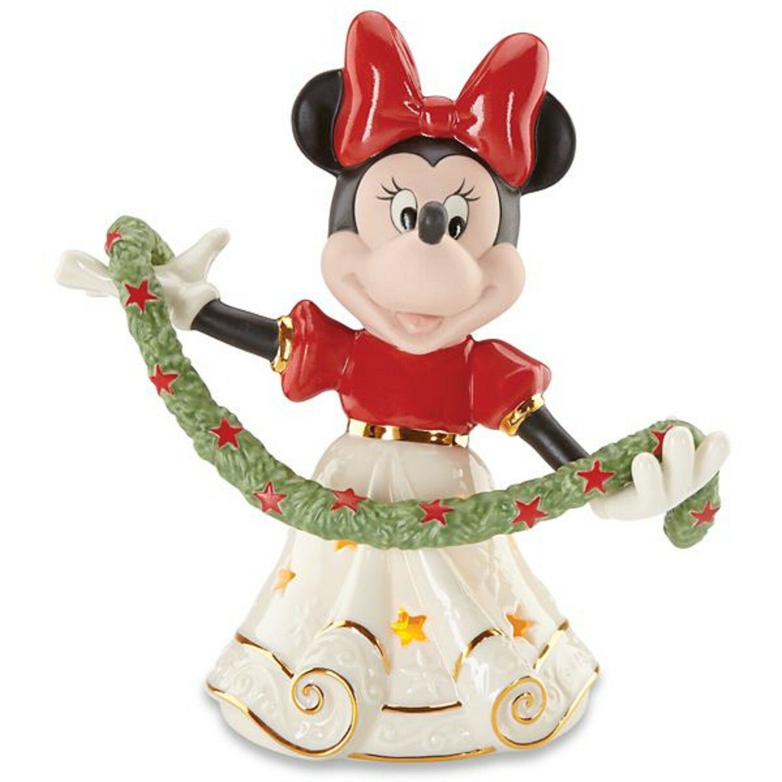 Lenox Disney Lighted Merry Minnie Figurine Mouse With Garland 6.5" Christmas NEW0
