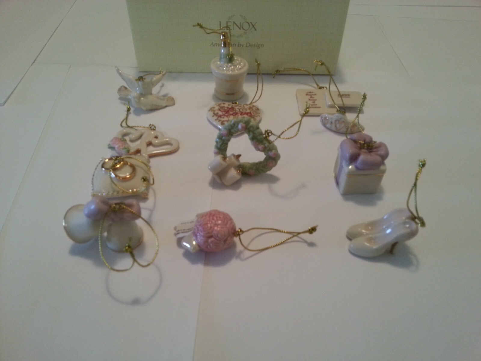 Lenox Wedding Ornaments Mini 12 PC Set Original Heart Dove Bridal Bouquet New6