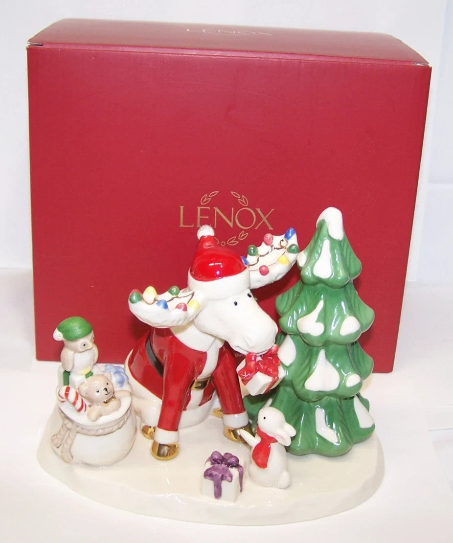 Lenox  Marcel The Moose Christmas Party Figurine Bag Of Toys Rabbit Owl Tree NEW12