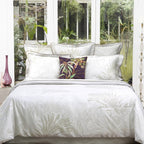 Yves Delorme Palmea Sage Queen Flat Sheet Palm Leaves Reversible Jacquard NEW1