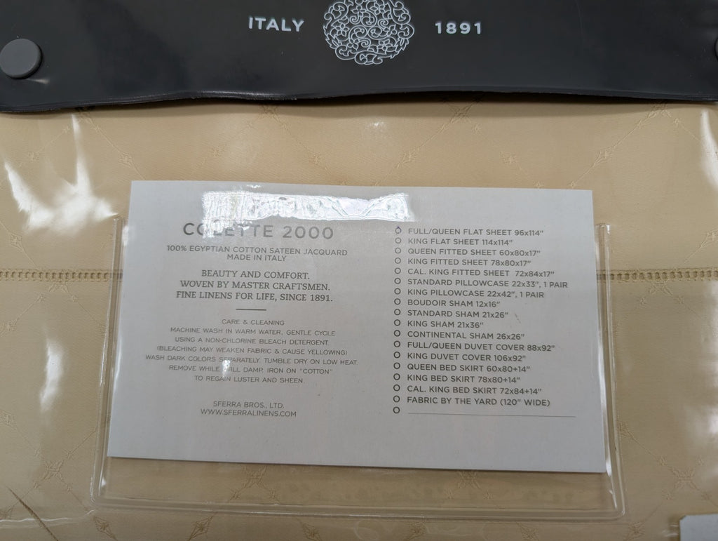Sferra Colette Gold Queen Flat Sheet Lattice Egyptian Cotton 1020TC Italy NEW1