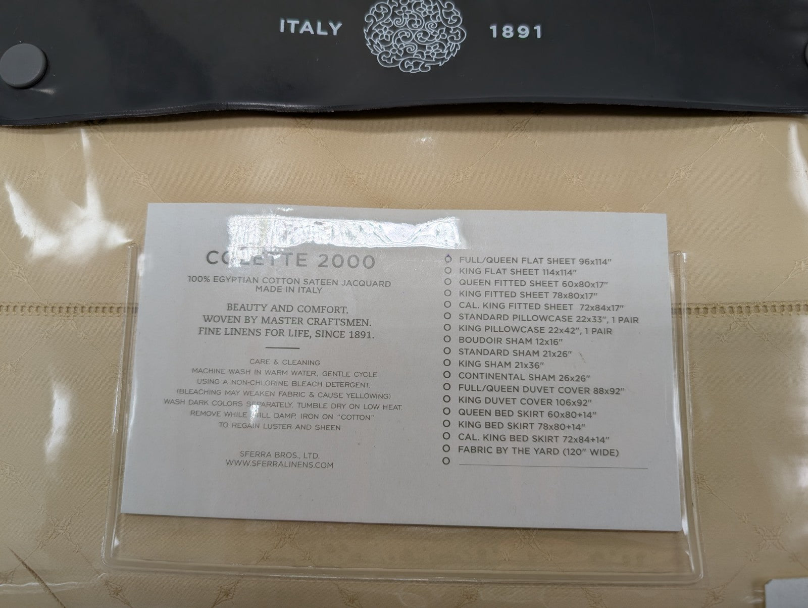 Sferra Colette Gold Queen Flat Sheet Lattice Egyptian Cotton 1020TC Italy NEW1