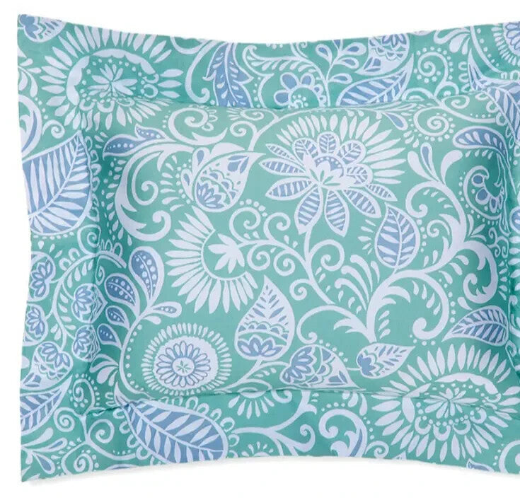 Sferra Ressa Aqua Euro Sham Floral Cornflower Blue Cotton Percale Italy NEW0