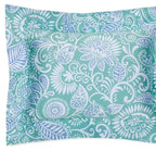 Sferra Ressa Aqua Euro Sham Floral Cornflower Blue Cotton Percale Italy NEW0