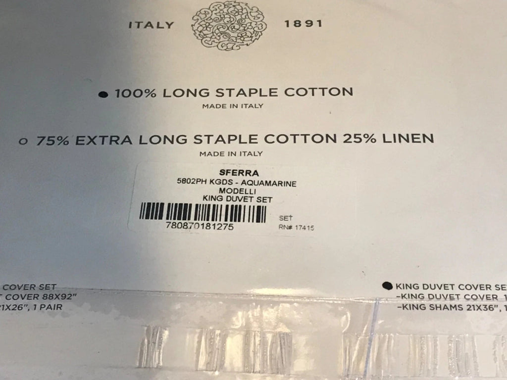 Sferra Modelli Aquamarine King Duvet Set 3PC Cotton Jacquard Reverses Italy NEW14