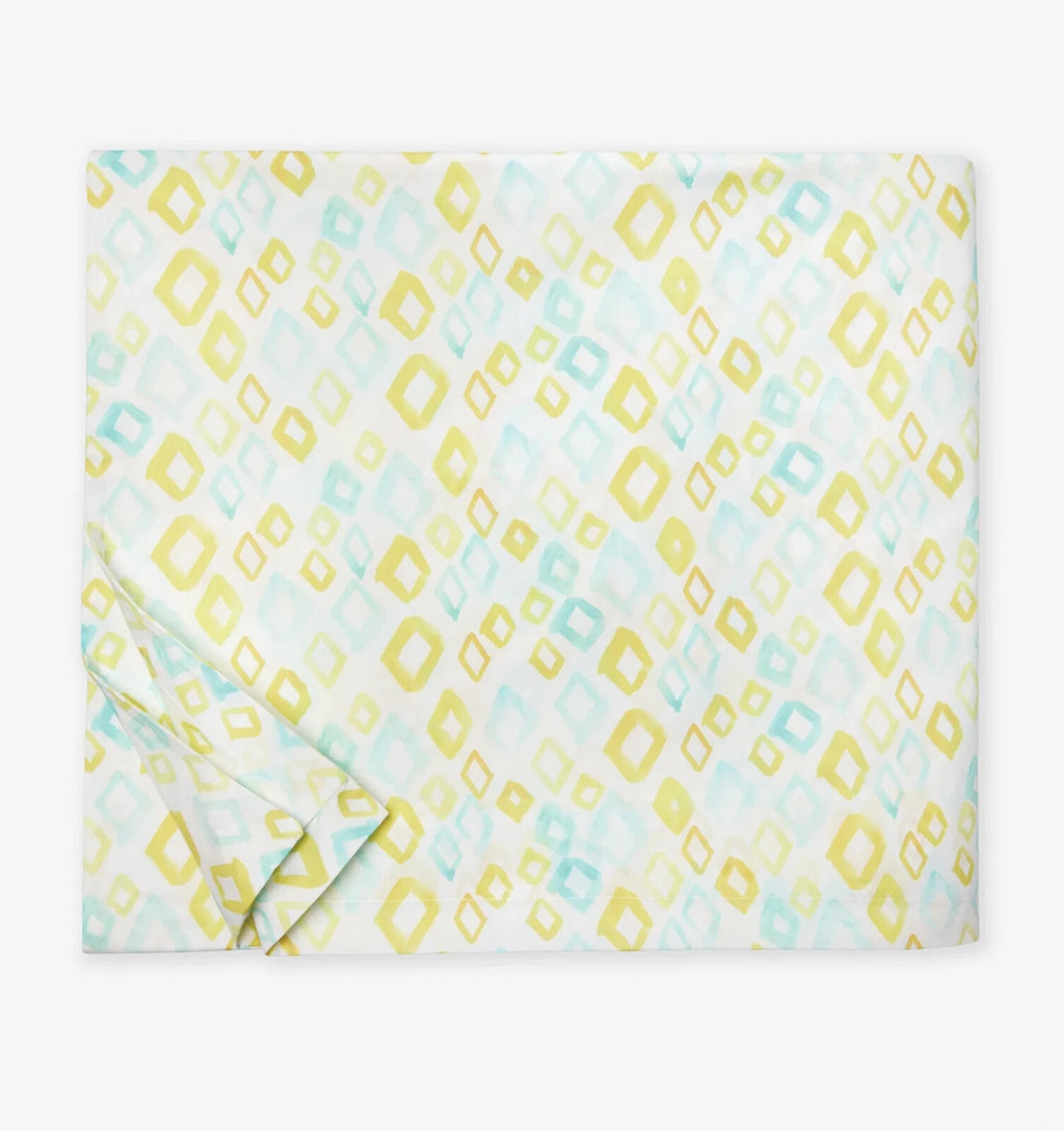 Sferra Geometrico Queen Duvet Set 3PC Aqua Yellow Diamond Percale Print Italy Ne8