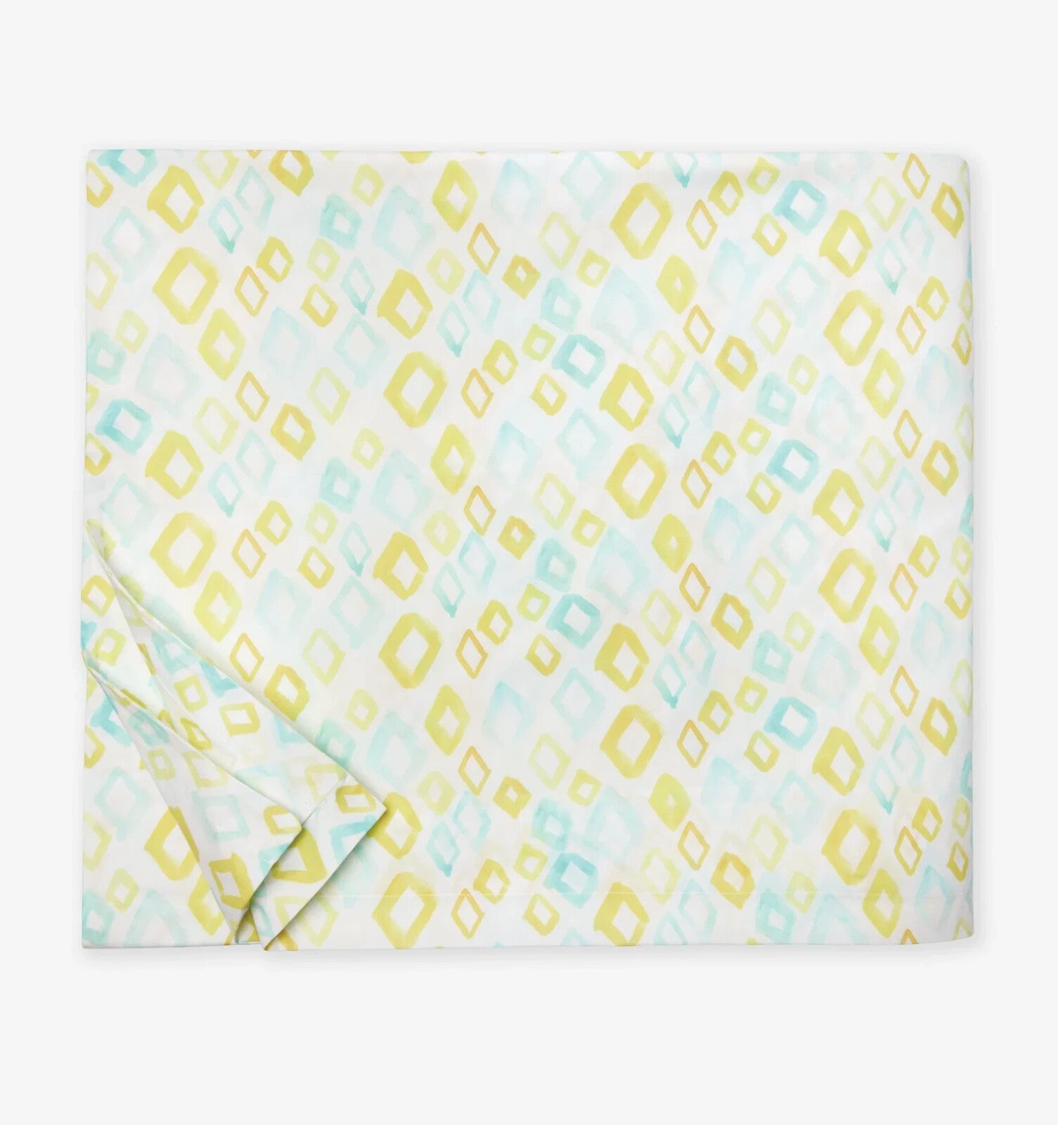 Sferra Geometrico Queen Duvet Set 3PC Aqua Yellow Diamond Percale Print Italy Ne8