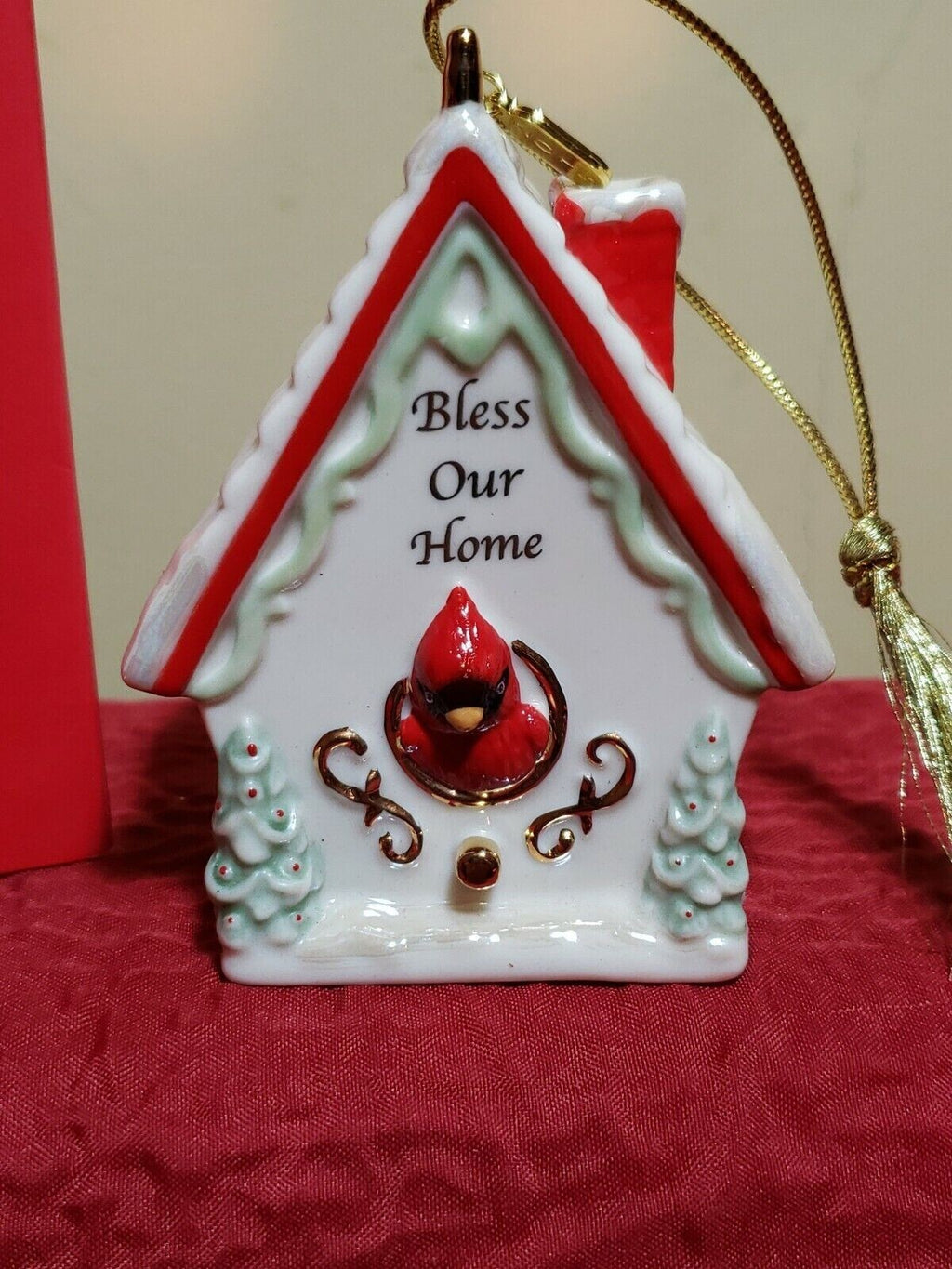 Lenox 2016 Bless Our Home Birdhouse Ornament Christmas Cardinal Hang Tag NEW2