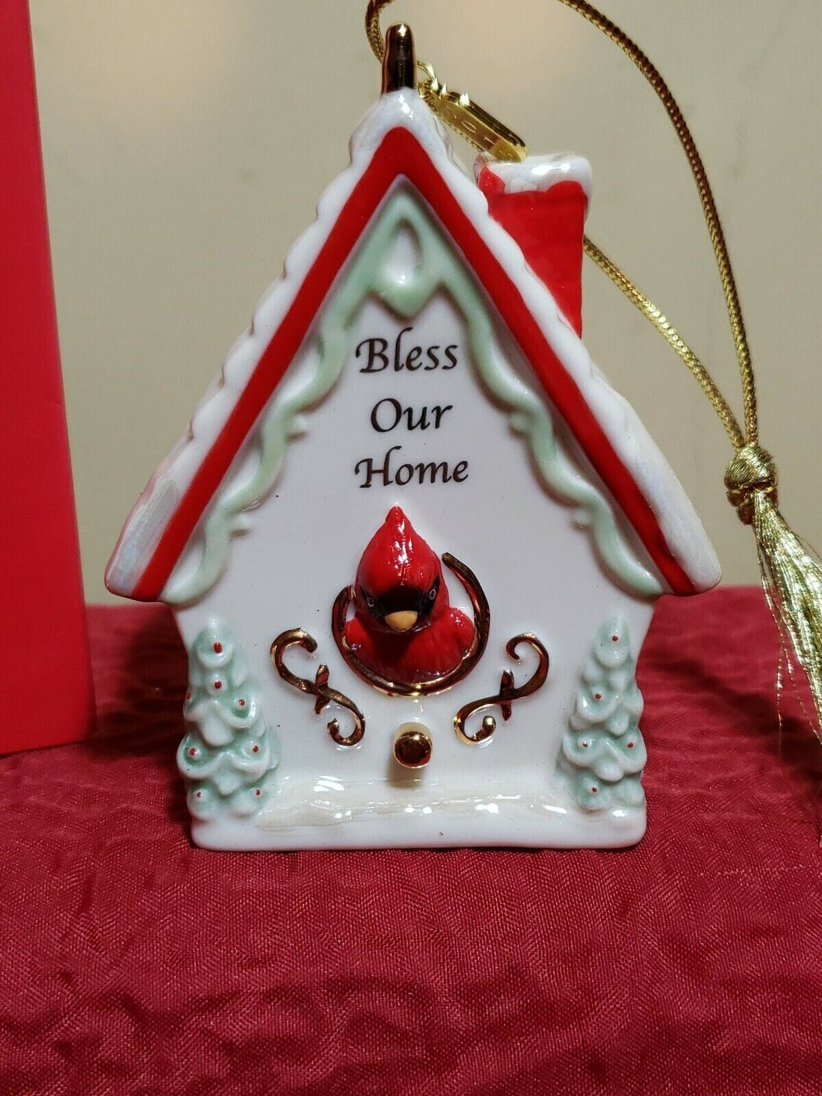 Lenox 2016 Bless Our Home Birdhouse Ornament Christmas Cardinal Hang Tag NEW2