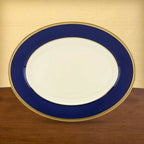 Lenox Independence Oval Serving Platter 13 Ivory China Blue & Gold Bands USA NEW1