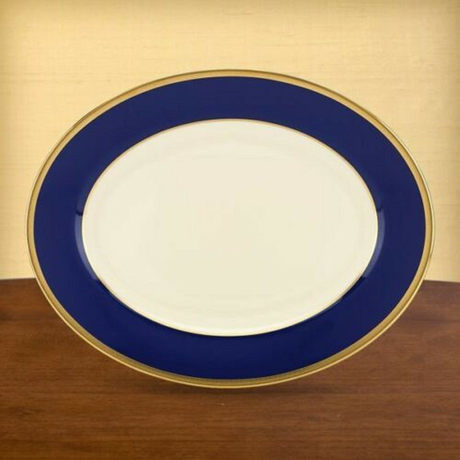 Lenox Independence Oval Serving Platter 13 Ivory China Blue & Gold Bands USA NEW1