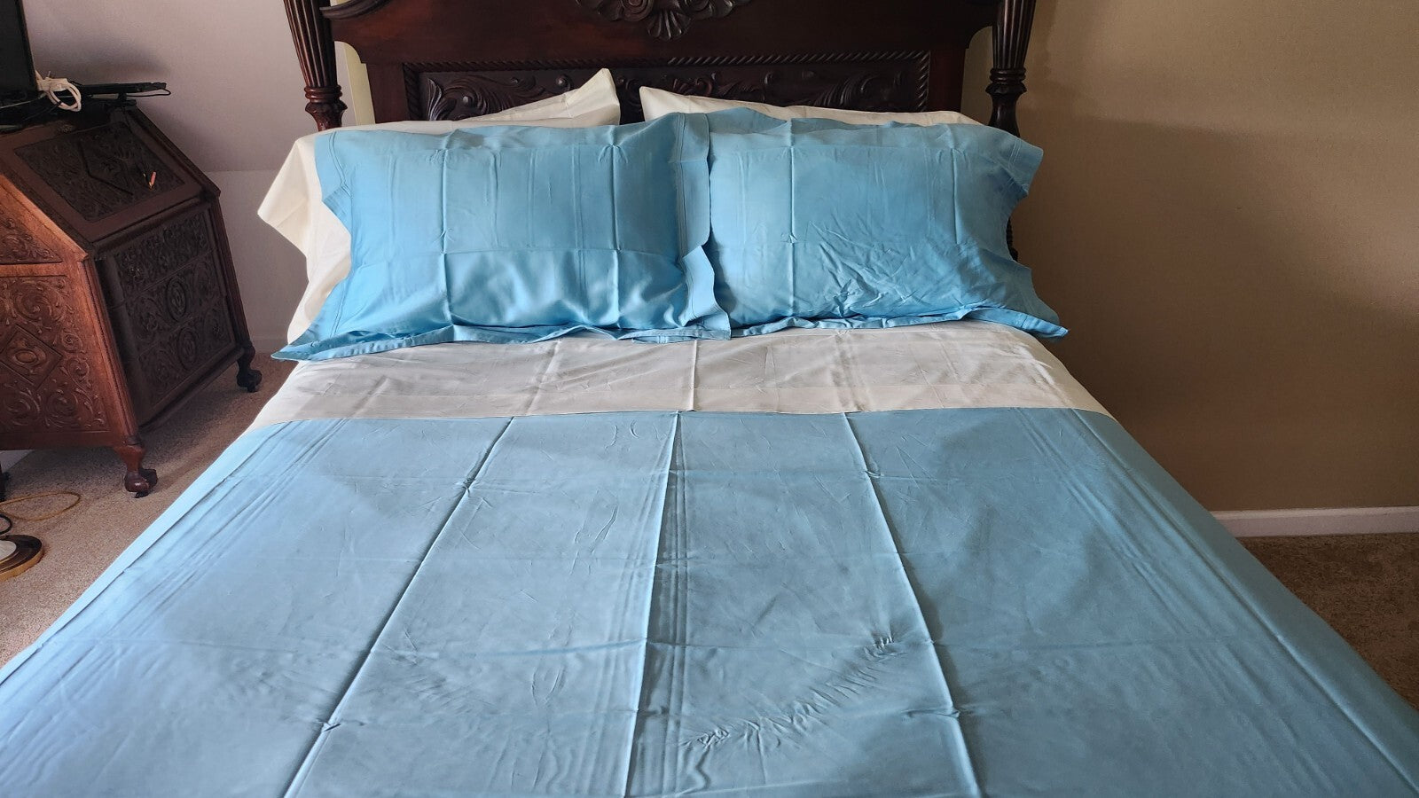 Yves Delorme Triomphe Aqua Queen Duvet Set 3PC Egyptian Cotton Sateen Lagon NEW2