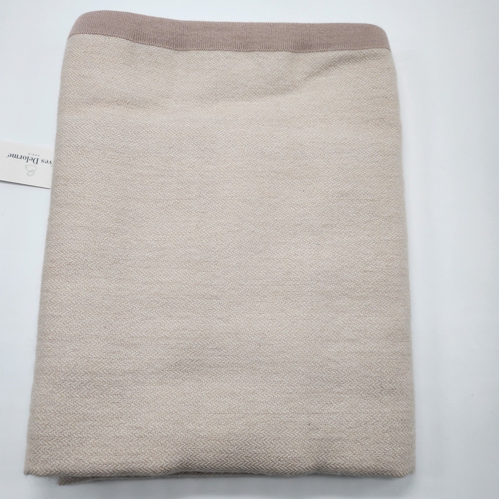 Yves Delorme Visible Beige Throw Blanket Baby Alpaca Border 51"x67" Gift BOX NEW9