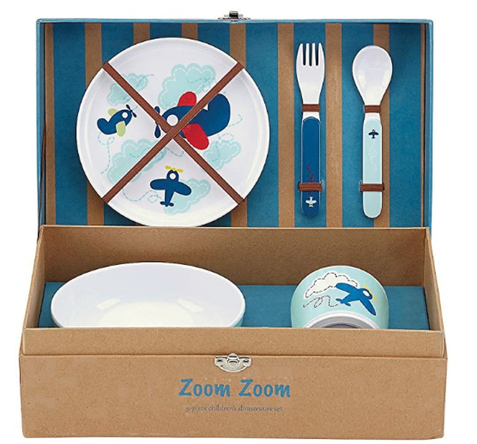 Reed & Barton Child Dinnerware Set Melamine 5 PC Plane Picnic Box Zoom Zoom NEW0