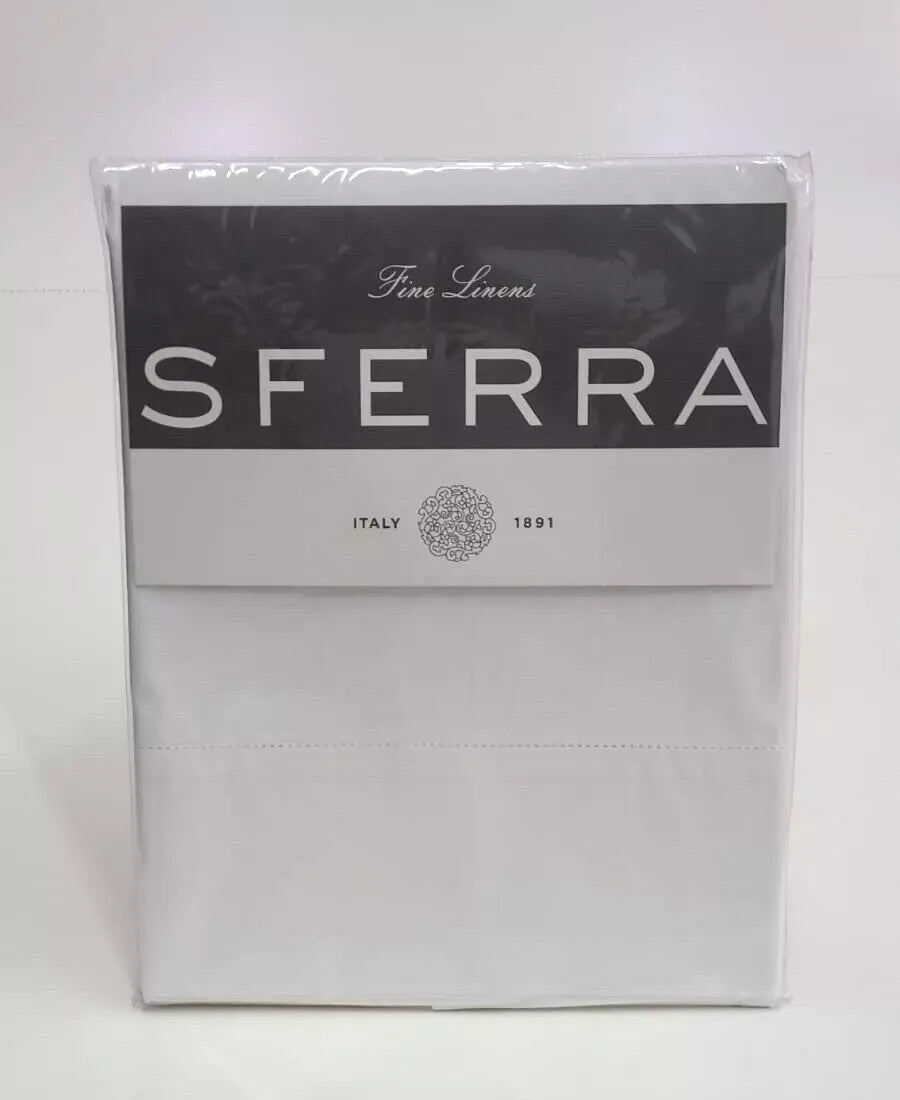 Sferra Gino White King Pillowcases 2 Solid 100% Cotton Percale 450TC Italy NEW0