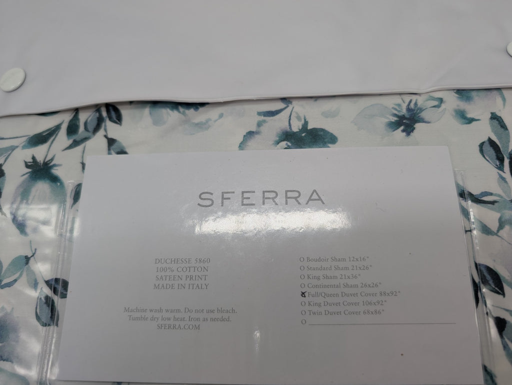 Sferra Duchesse Blue Queen Duvet Set 3PC Floral Cotton Print Reverses Italy NEW18