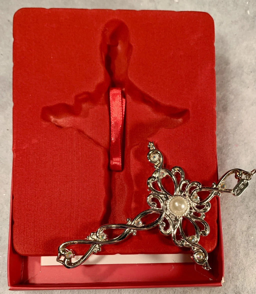 Lenox Gemmed Cross Ornament Filigree Silver Pearl Crystals 2015 Christmas NEW5