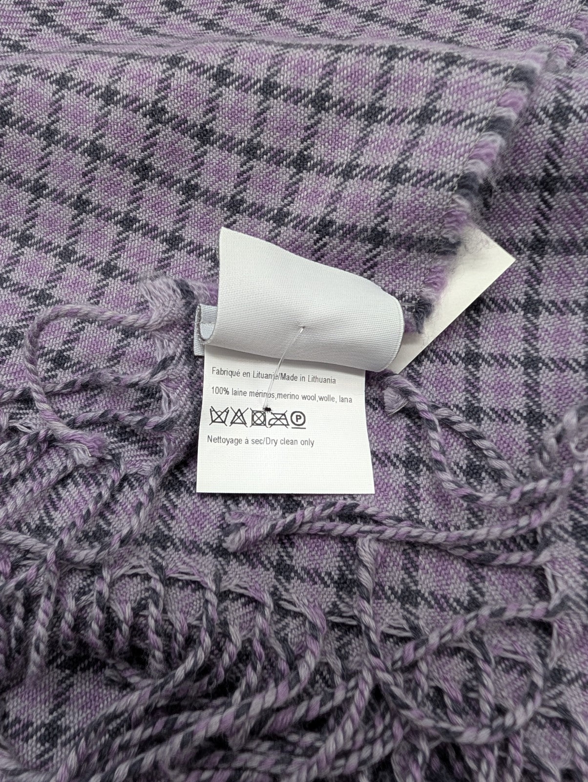 Yves Delorme Purple Gabriel Throw Blanket Fringed Houndstooth Merino Wool NEW4