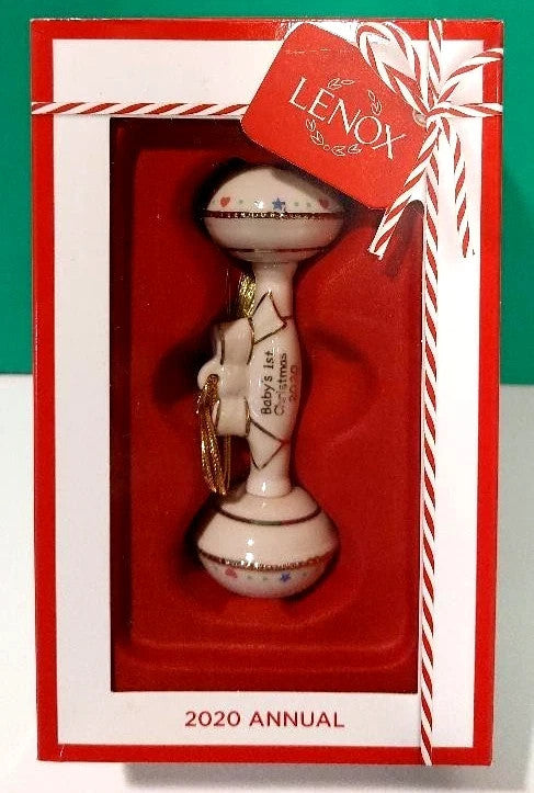 Lenox 2020 Baby's 1st Christmas Rattle Ornament First Ivory Gold Ribbon Gift NEW5