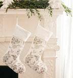 Sferra Allegria Velvet Christmas Stocking Poinsettia Ivory Silver Embroidery NEW3