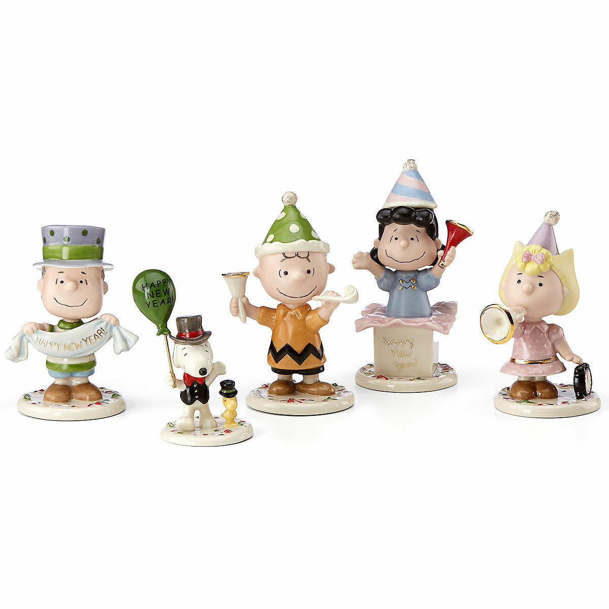Lenox Peanuts Happy New Year Figurines Party 5 PC Charlie Brown Snoopy Lucy New0