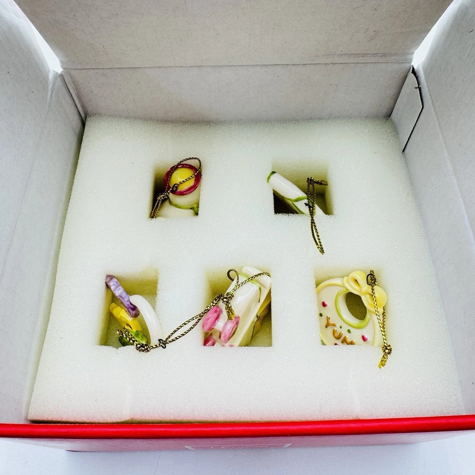 Lenox Baby Memories Mini Tree Ornaments Set 10 Booties Rattle Blocks Bottle NEW6