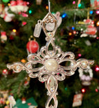 Lenox Gemmed Cross Ornament Filigree Silver Pearl Crystals 2015 Christmas NEW9