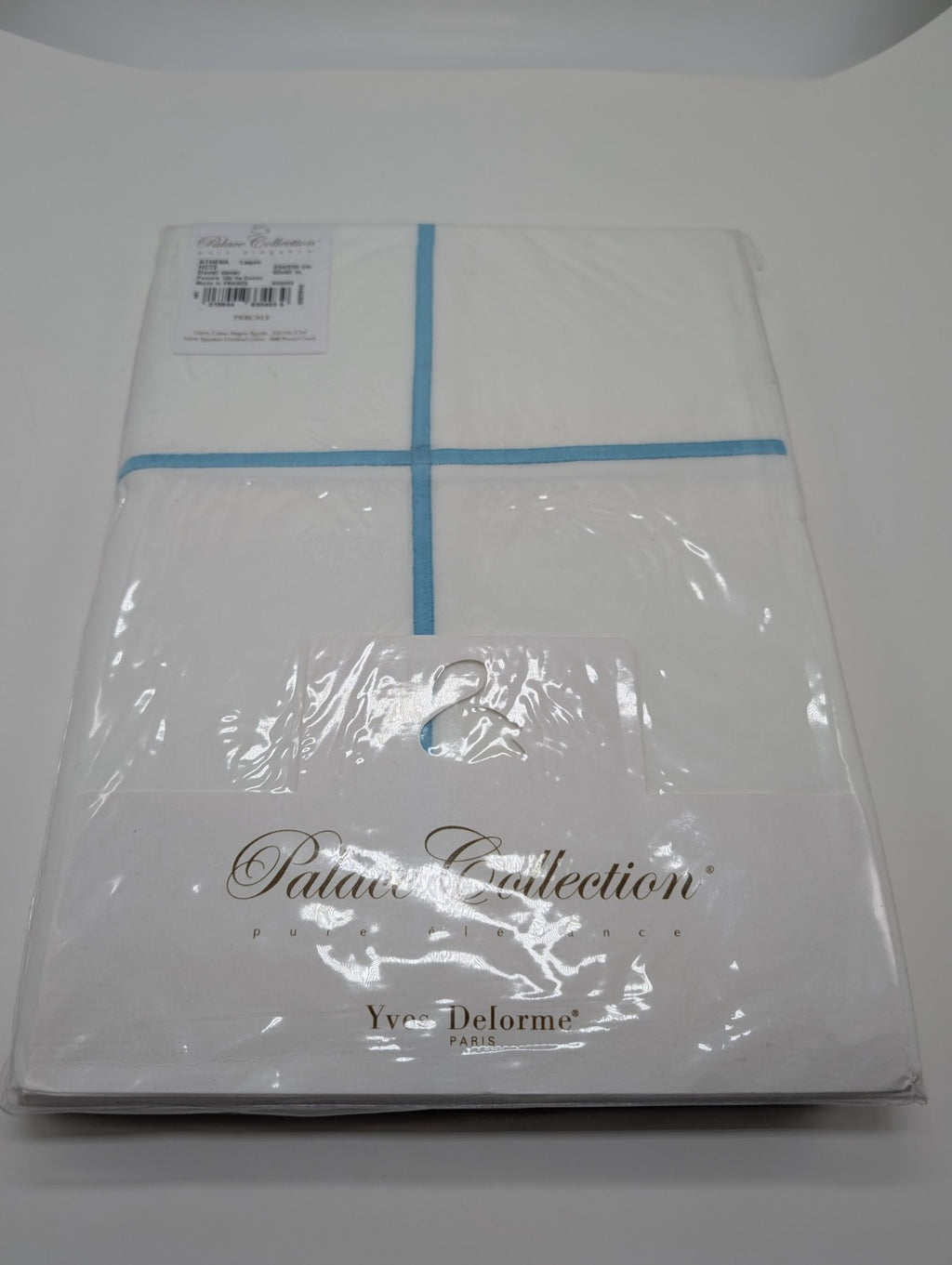 Yves Delorme Athena Queen Duvet Euro Set 3PC Aqua Stripes Egyptian Percale NEW15