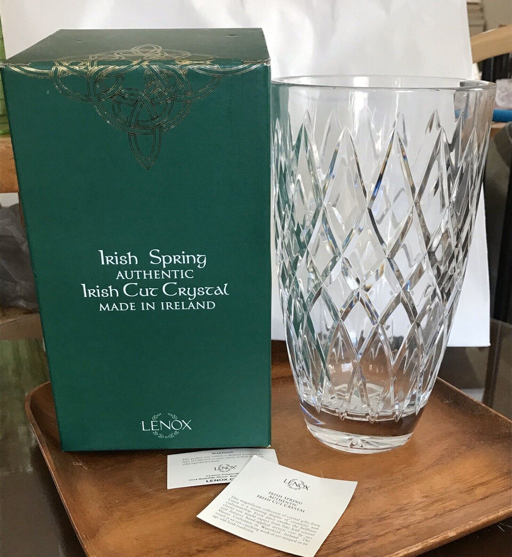Lenox Irish Spring Crystal Mackenna Flower Vase 10" Diamond Cut Ireland Gift NEW2