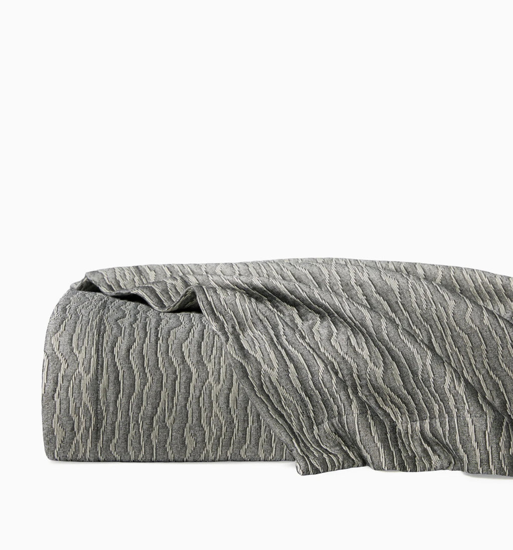 Sferra Ondate Queen Blanket Cover Sham Set 2PC Gunmetal Grey Textured Cotton NEW4