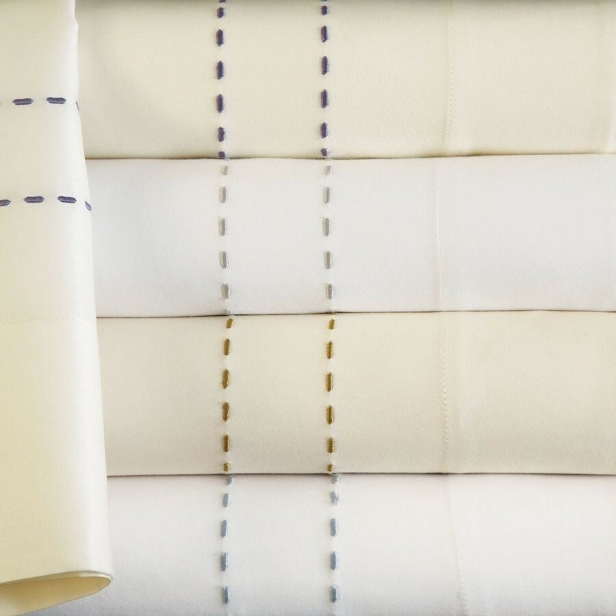 Sferra P Som Ivory Queen Flat Sheet Lilic Pick Stitch Egyptian Cotton Italy NEW4