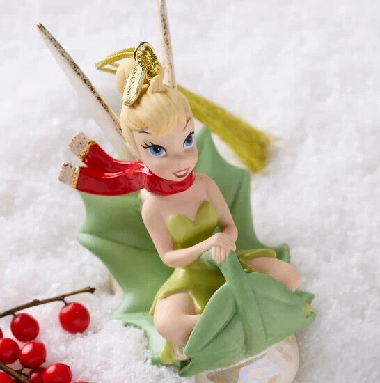 Lenox Disney 2025 Tinkerbell Figurine Ornament Fairy Pixie Sledding On Leaf NEW2