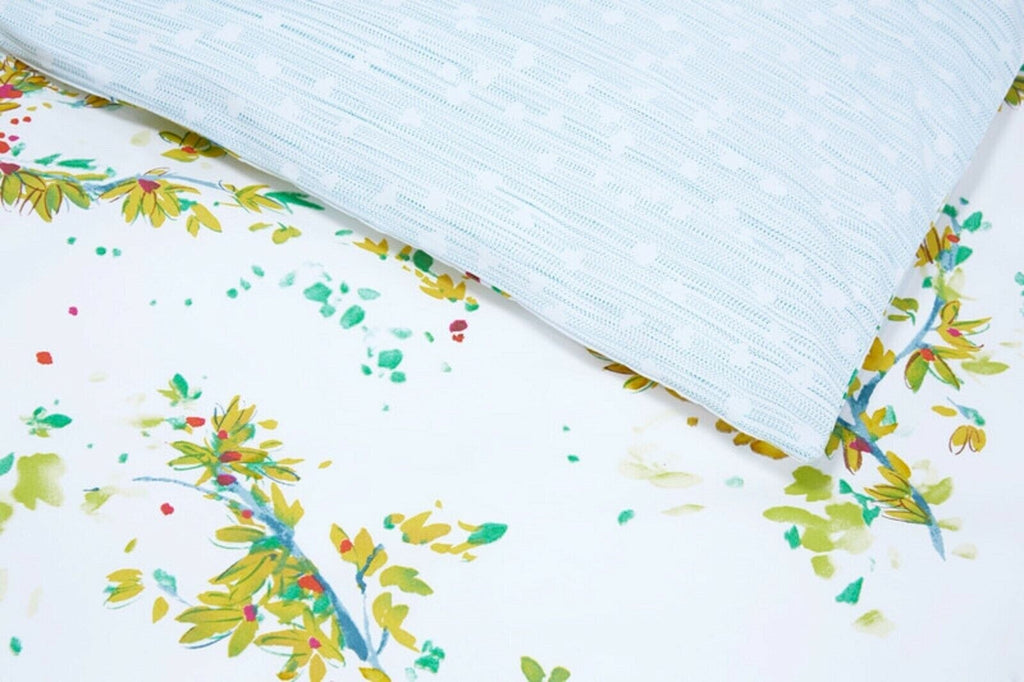 Yves Delorme Lucine King Duvet Set 3PC Floral Print Reversible Lace Finish NEW9