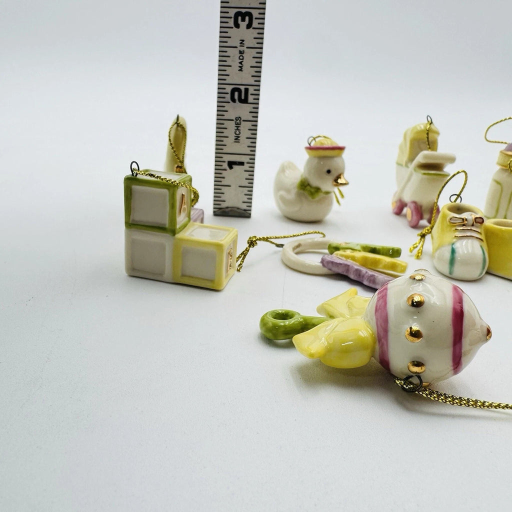 Lenox Baby Memories Mini Tree Ornaments Set 10 Booties Rattle Blocks Bottle NEW7