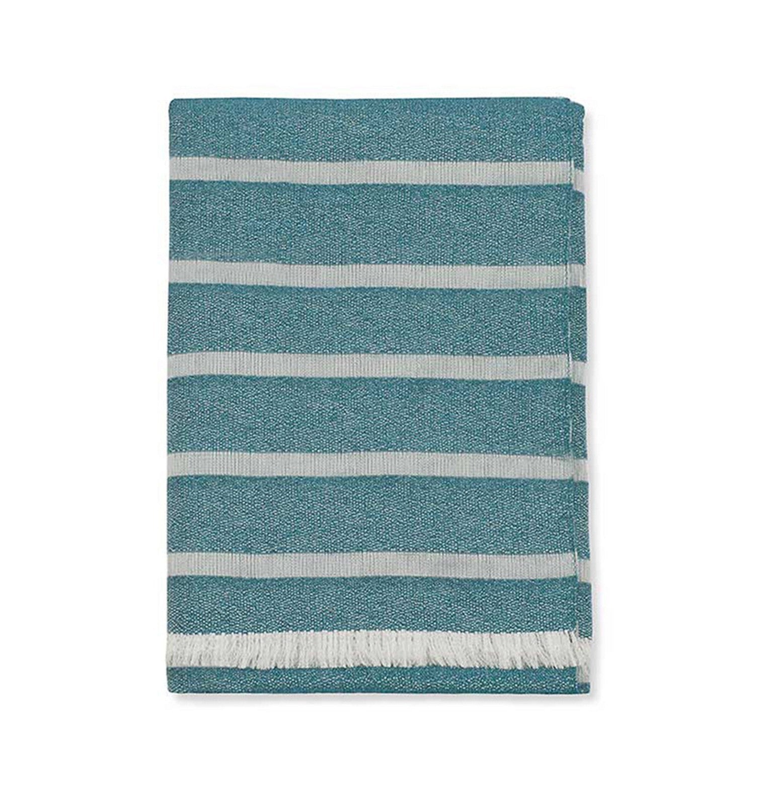 Sferra Marice Blue Throw Blanket Stripes Fringed Wool Silk Oversized Italy NEW0
