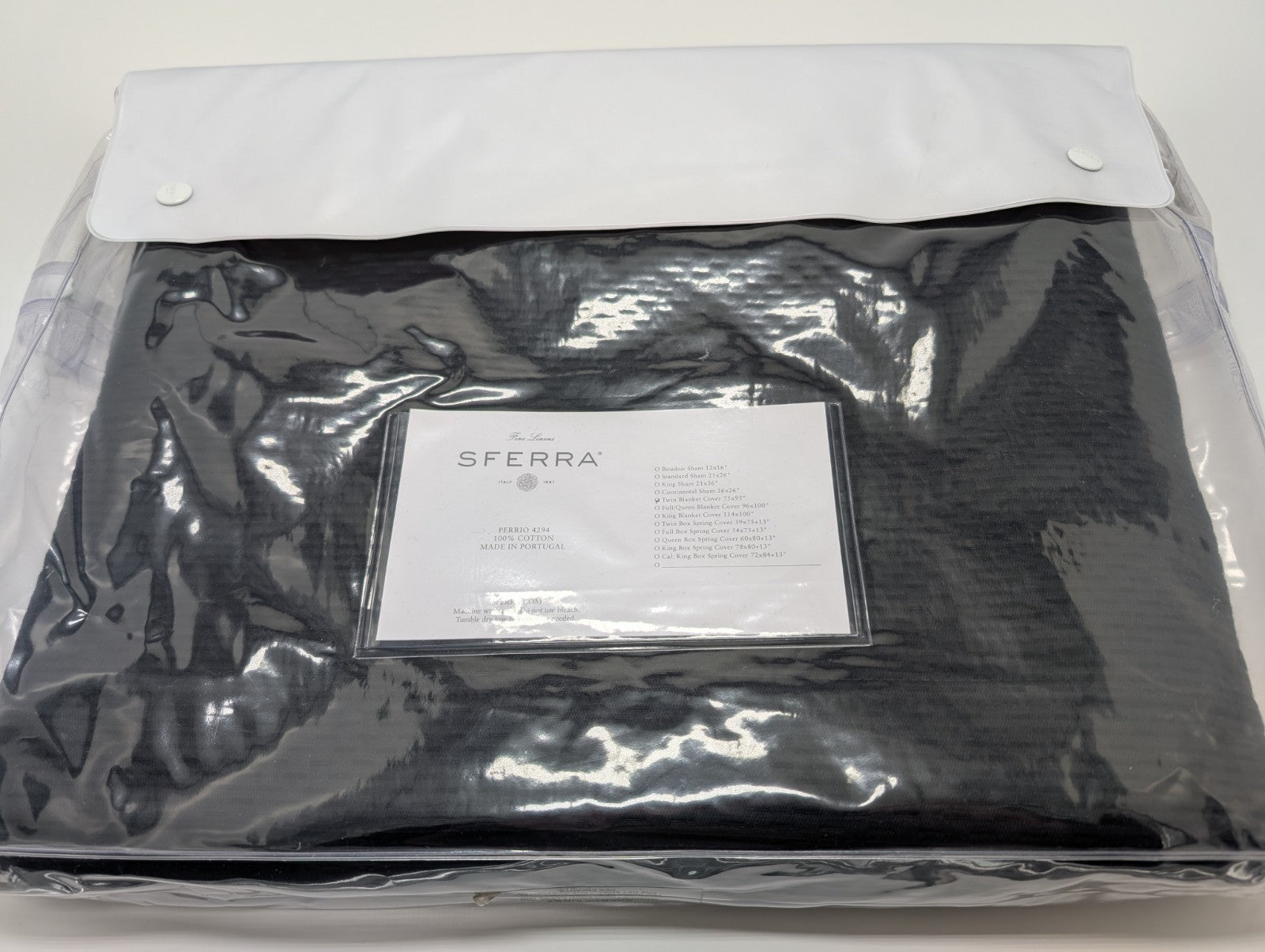 Sferra Perrio Black Twin Coverlet Solid Geometric Cotton Matelassé Portugal NEW7