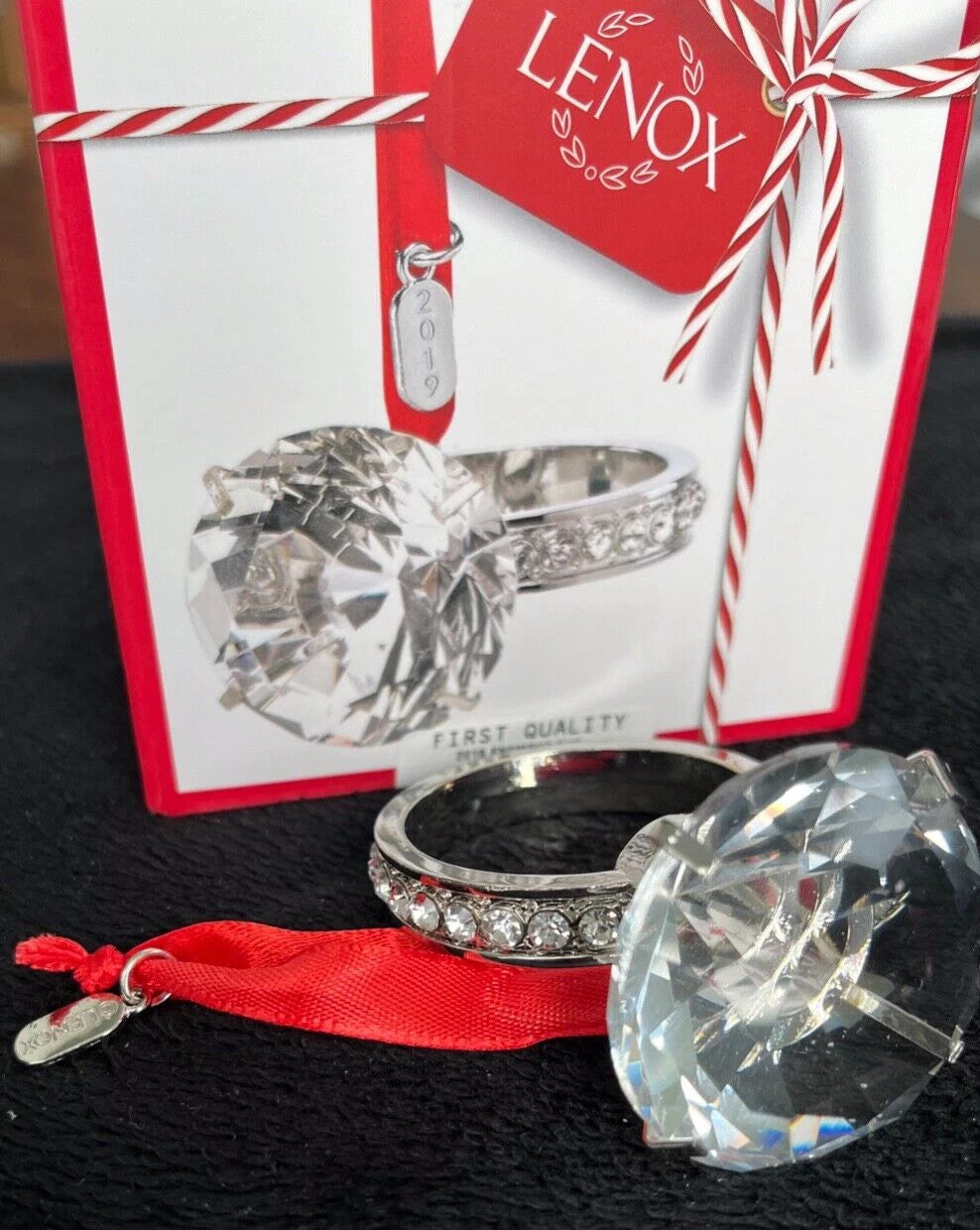 Lenox 2019 Engagement Ring Ornament Wedding Proposal Crystal Christmas Gift NEW3